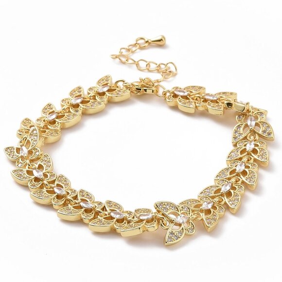 Beautiful Butterfly Bling Heavy Link Quality Gold Plated Brass W/ CZ NWOT 2/$25 - Picture 1 of 4